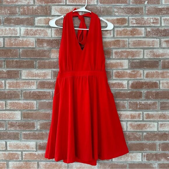 Athleta Pack Everywhere Halter Dress Red Pockets Tie Neck Women’s Small - Picture 1 of 9
